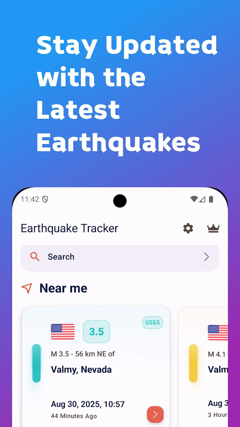 Prévia da interface do aplicativo Earthquake Tracker