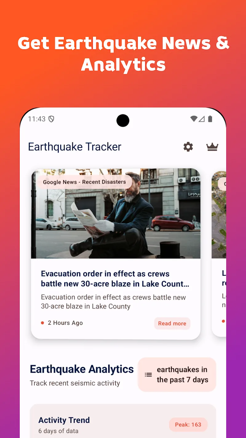 Captura de tela do painel de configurações Earthquake Tracker