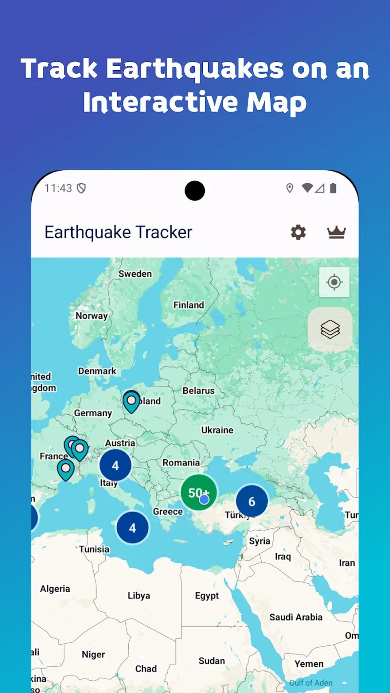 Captura da visualização do mapa Earthquake Tracker