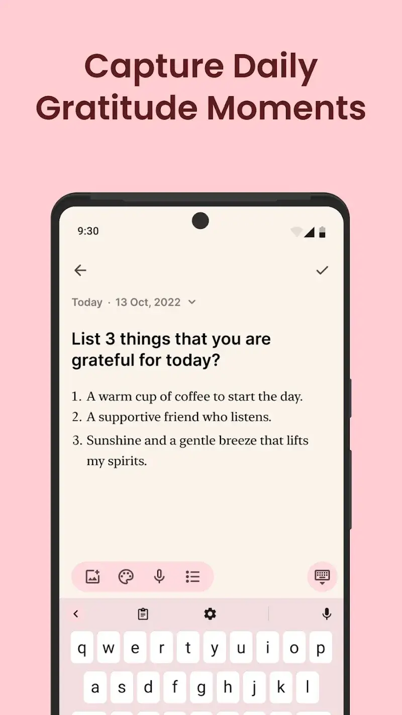 Screenshot 3: Gratitude Journal Interface