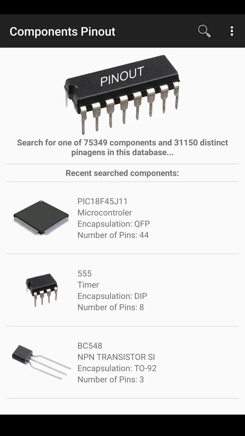 ภาพหน้าจอ Electronic Component Pinouts 1