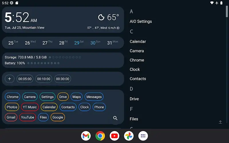AIO Launcher uygulamasının arayüzünü ve özelliklerini gösteren Ekran görüntüsü 6