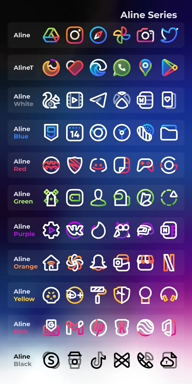 Imagem 6: Demonstração do Aline Yellow Linear Icon Pack