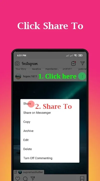 Secondo screenshot che mostra il menu principale di Inst Saver