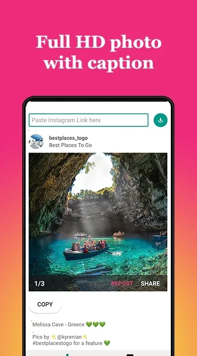 Quarta schermata che mostra l'azione in-app di Inst Saver