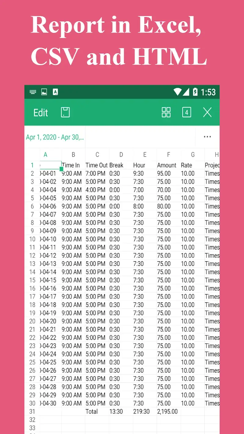 ภาพหน้าจอ Timesheet 4