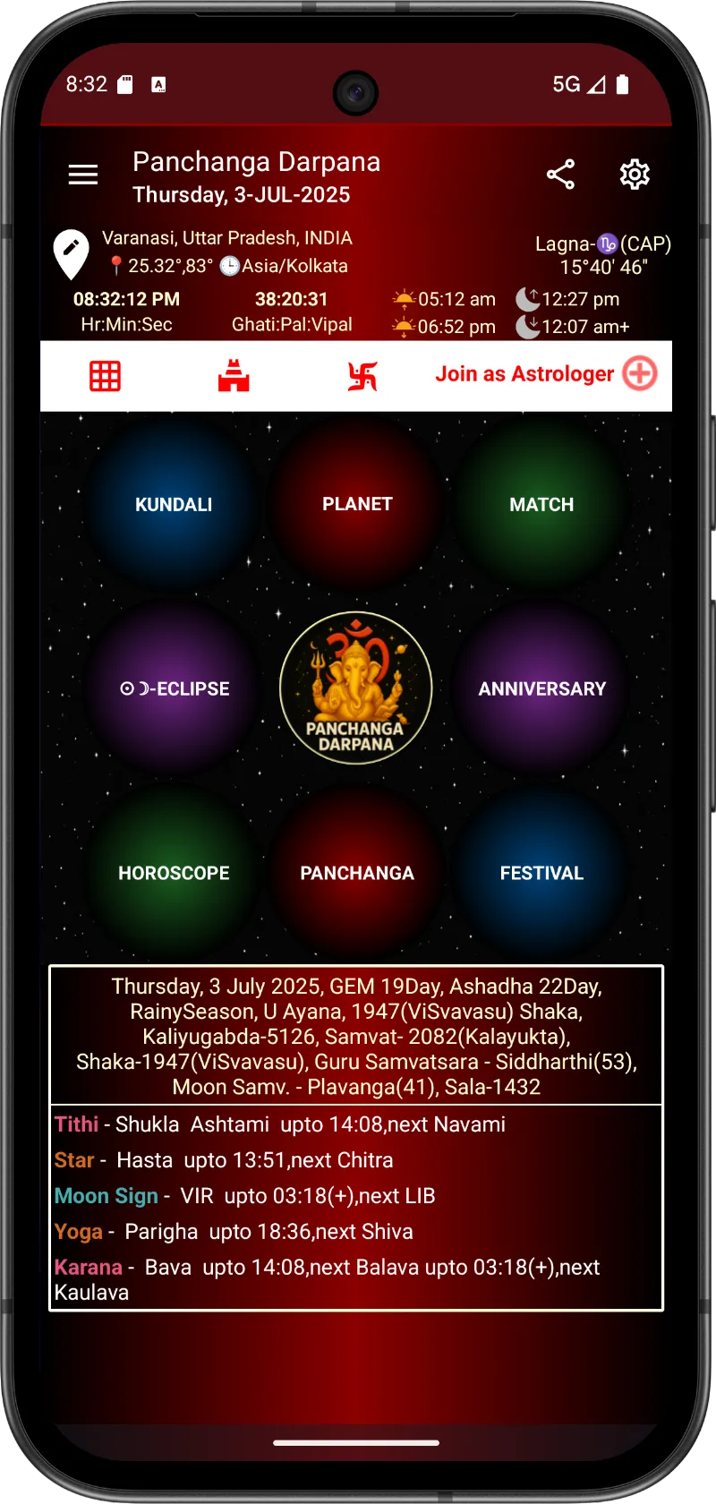 Vista previa 2 de la app Astrology & Panchanga Calendar