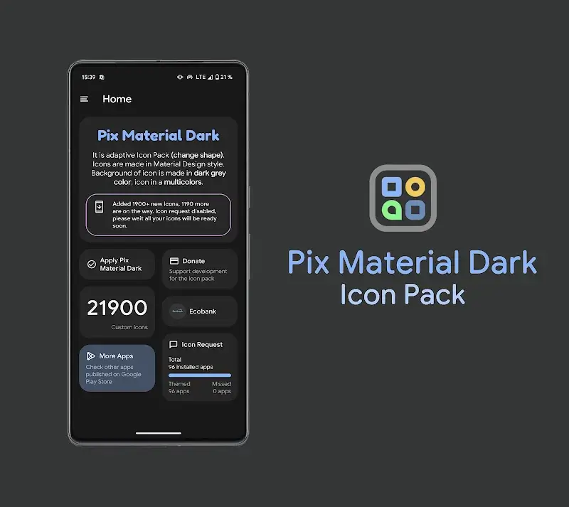 Screenshot 2 di Pix Material Dark Icon Pack
