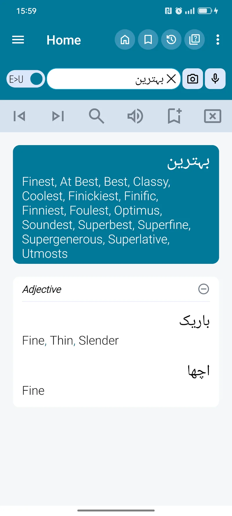 Capture d'écran du dictionnaire Anglais-Ourdou 2