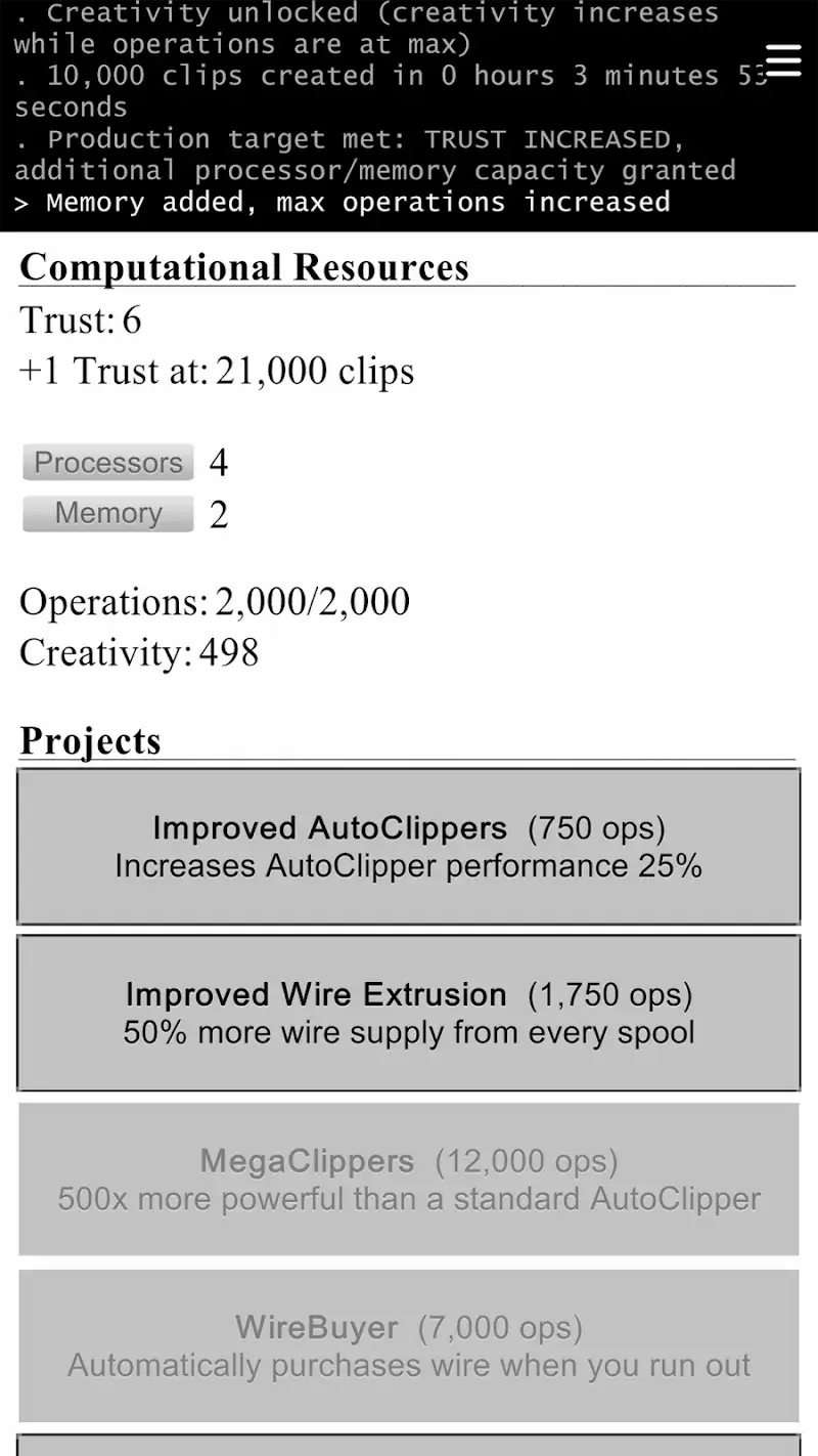 Universal Paperclips gameplay screenshot 3