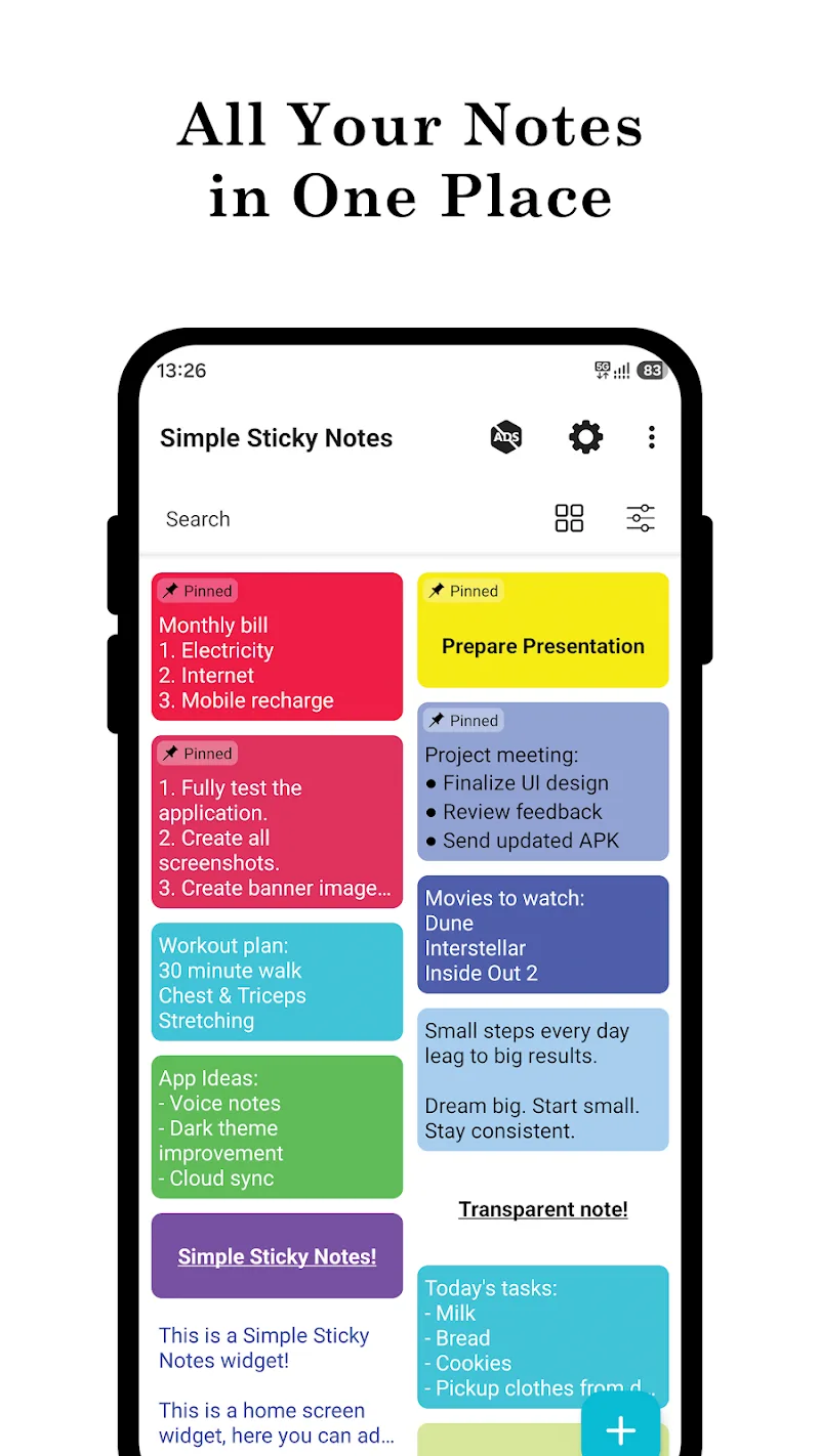 A Simple Sticky Note + Widget app preview 2