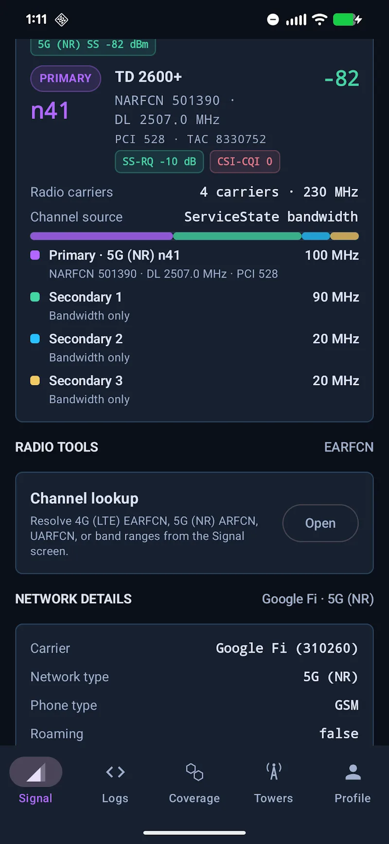 Aperçu de l'application LTE Discovery 5