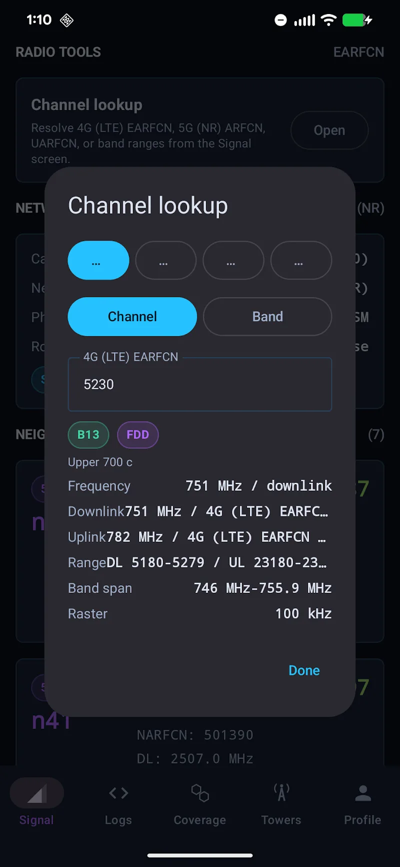 Aperçu de l'application LTE Discovery 4