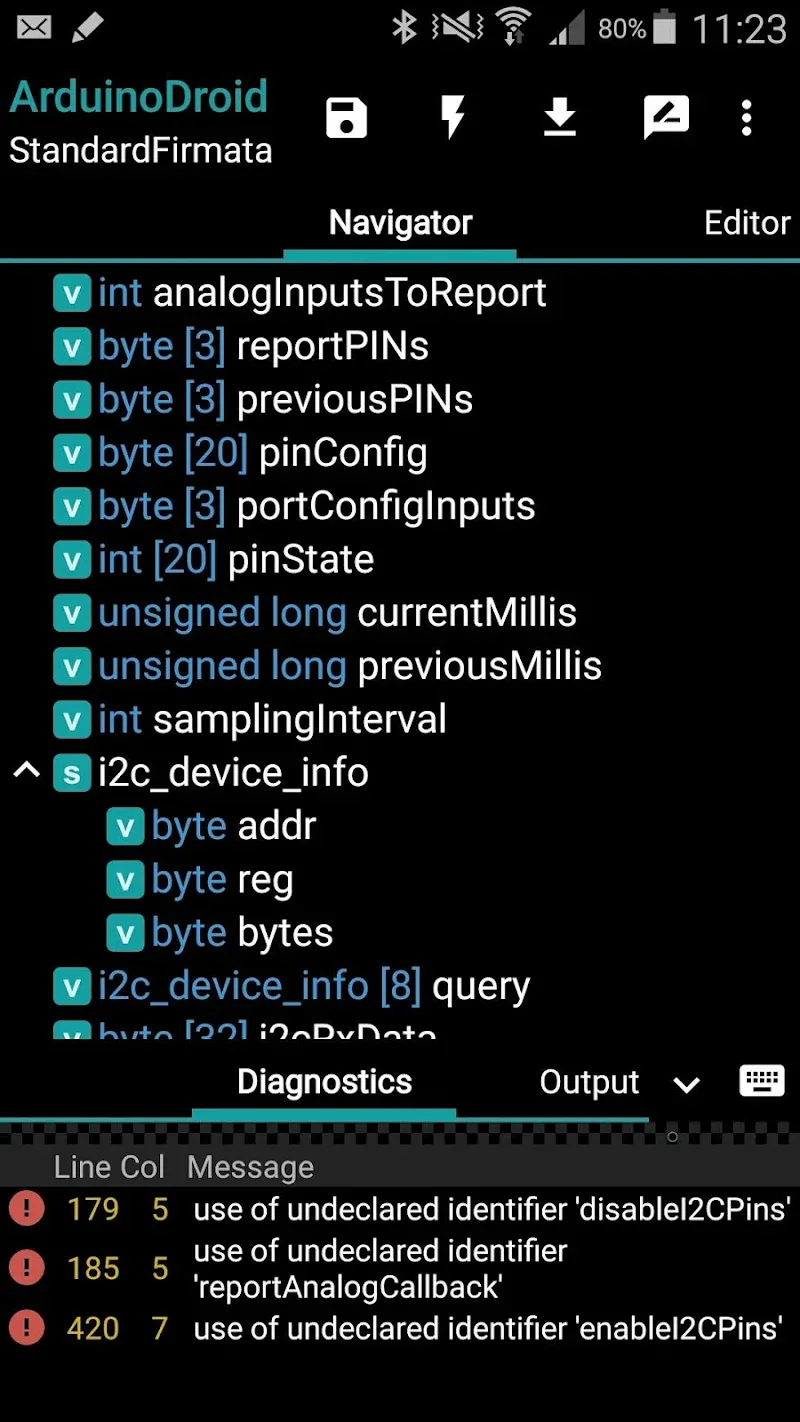 Скриншот ArduinoDroid 2