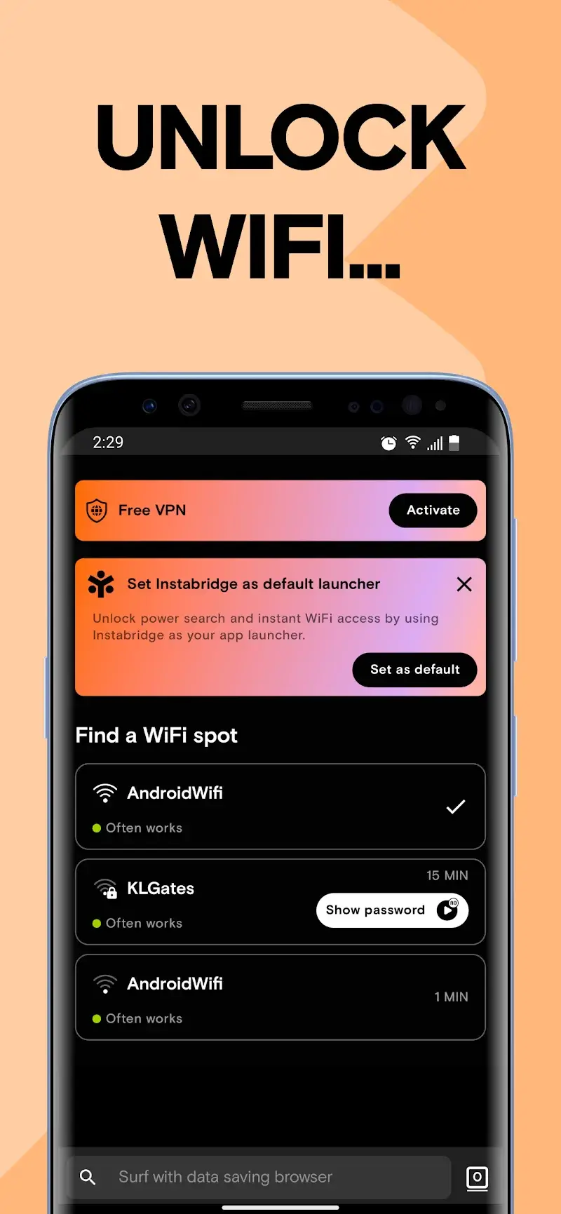 Пароли Wi-Fi: Скриншот Instabridge 2