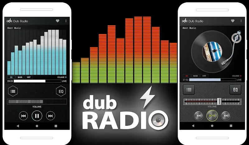 Screenshot of the Dub Internet Radio FM AM app interface