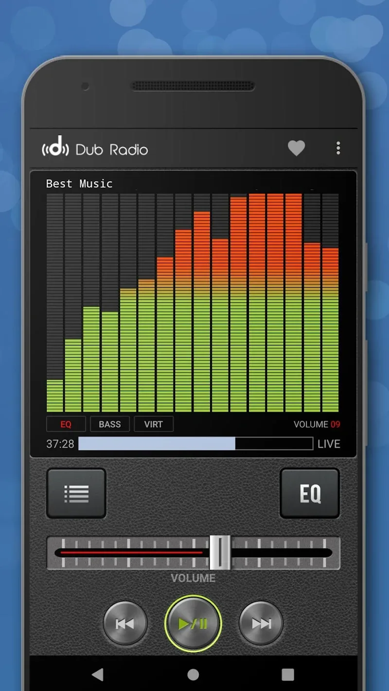 Snapshot of the Dub Internet Radio FM AM app interface