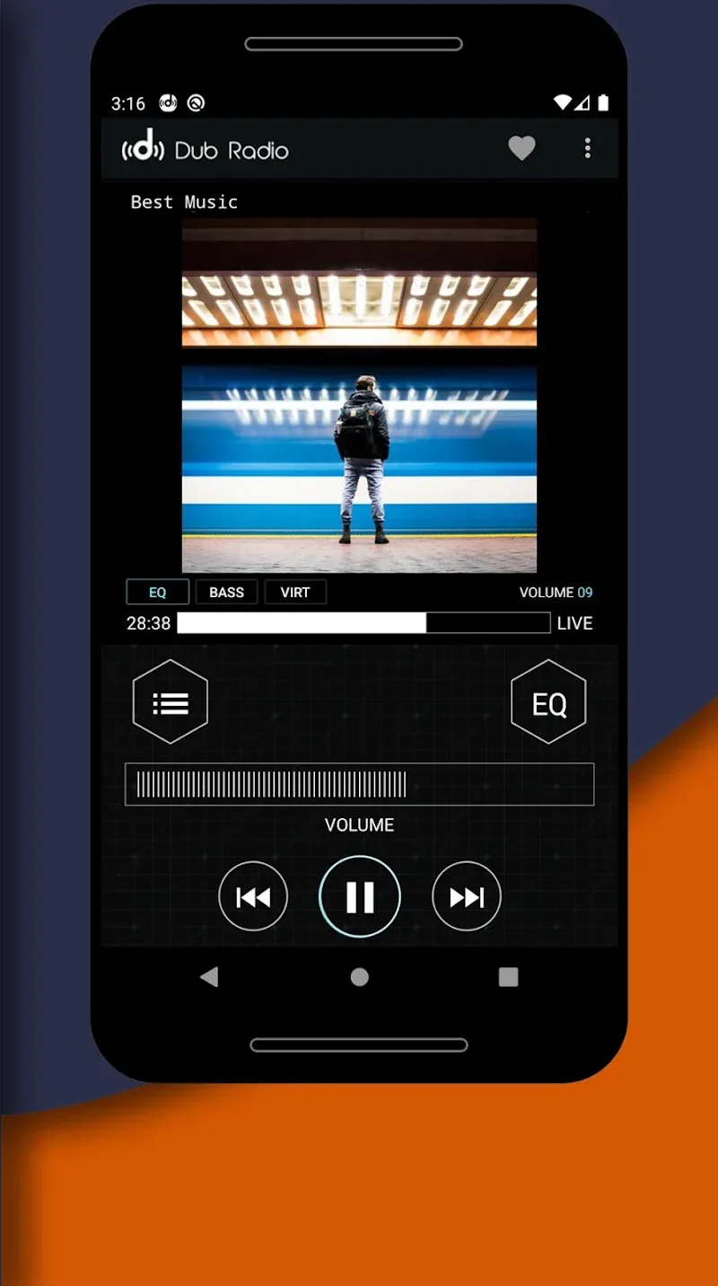 View of the Dub Internet Radio FM AM app's FM AM interface