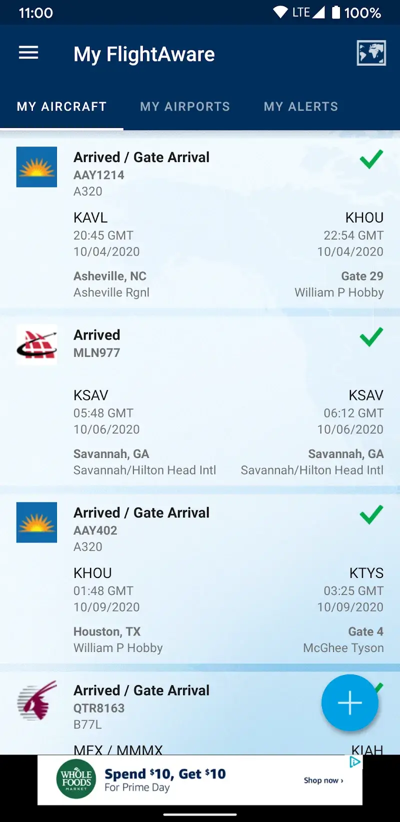 Captura de pantalla de FlightAware Flight Tracker 2
