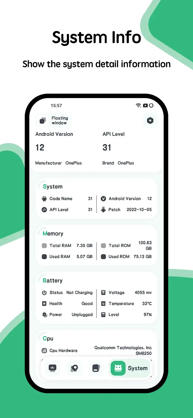System Monitor Cpu Ram Battery screenshot 5
