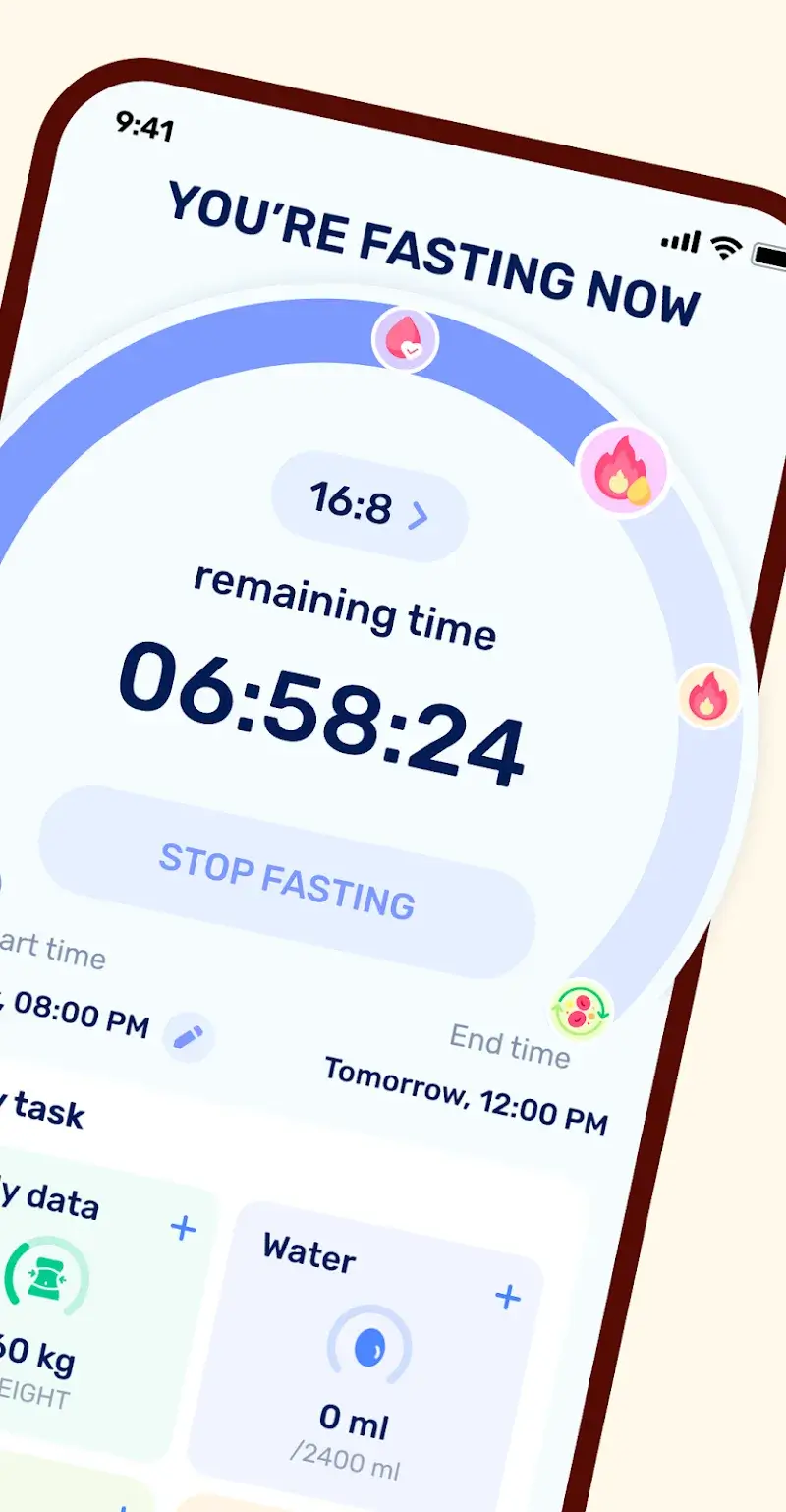 Jeûne Intermittent Aperçu de l'application GoFasting 2