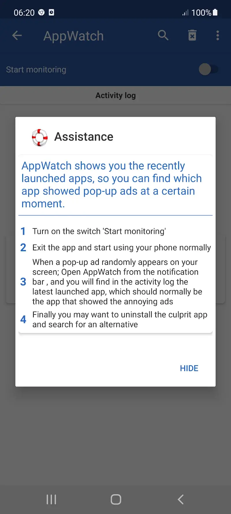 Captura de tela do Appwatch 2