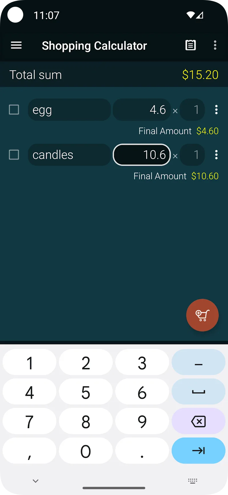 Shopping Calculator screenshot 1