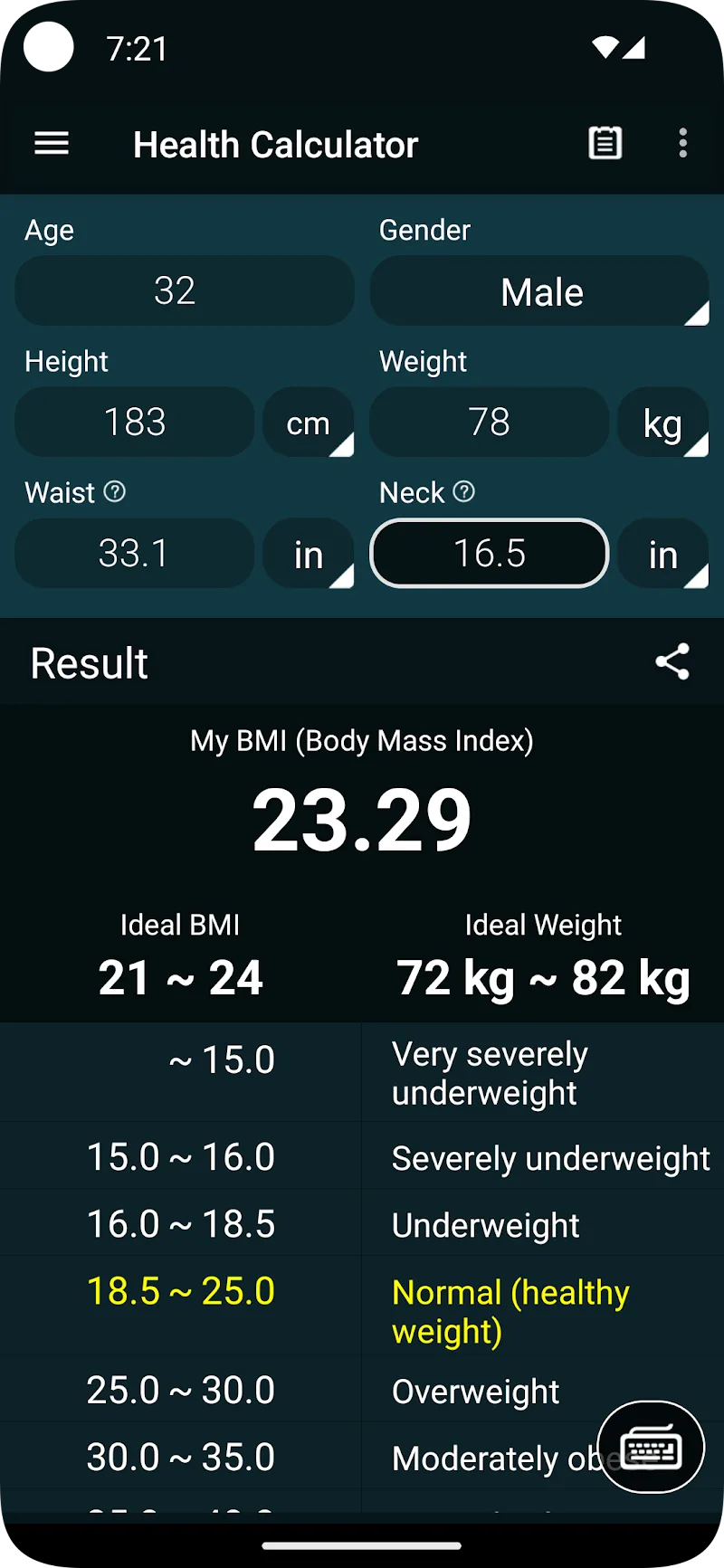 Health Calculator app screenshot 1
