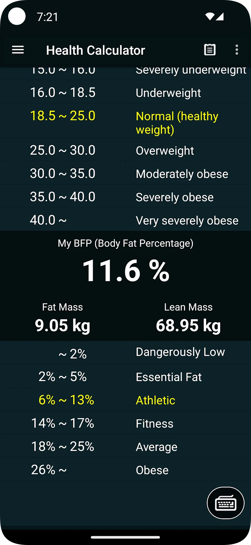 Health Calculator app screenshot 2