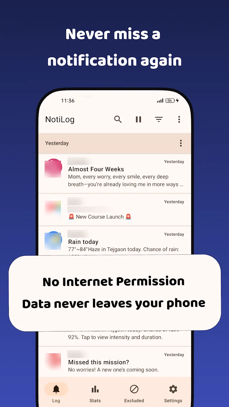 Image d'aperçu 1 de NotiLog: Notification History