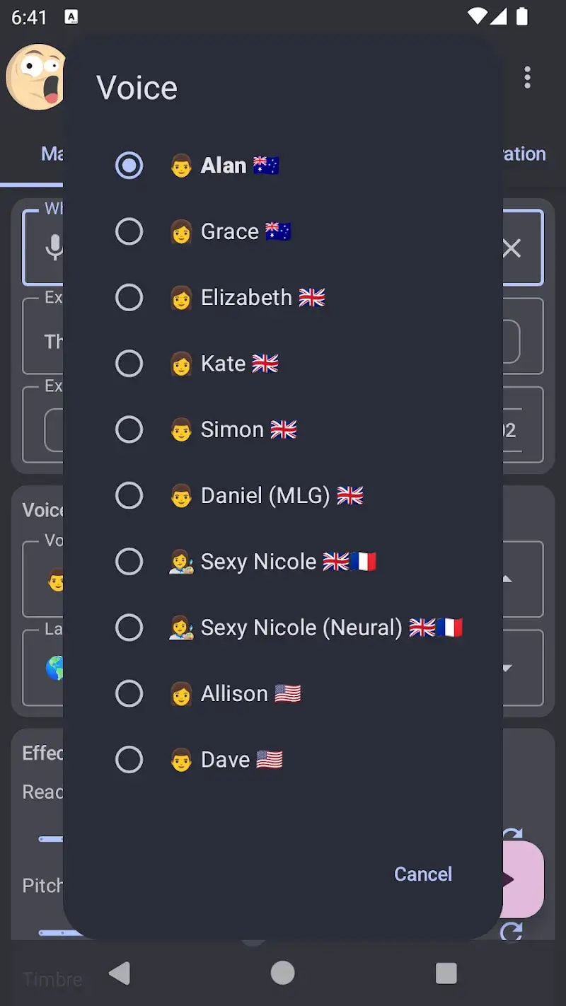 Deuxième capture de Zueira’s Voice mettant en valeur la sélection des personnages