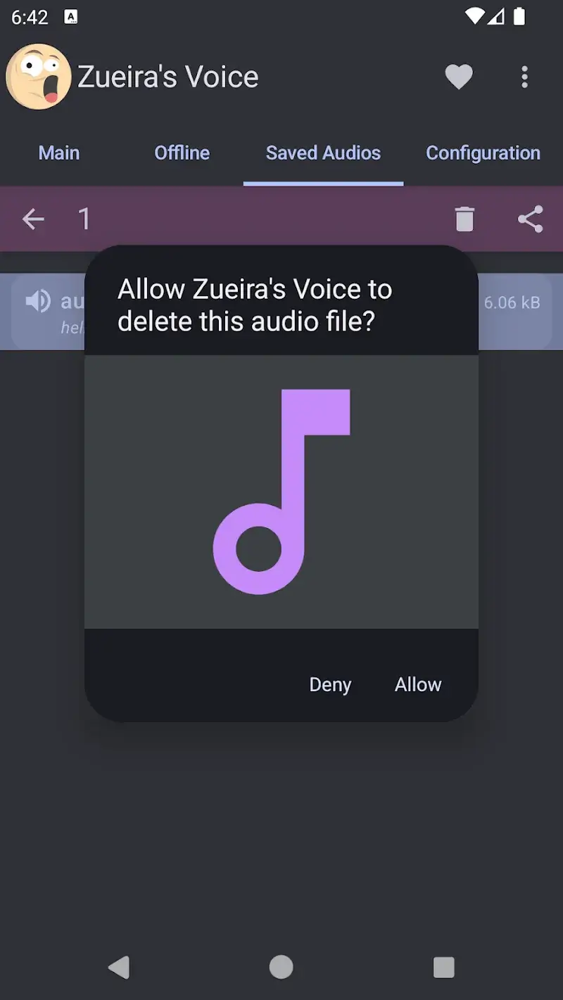 Cinquième capture de Zueira’s Voice présentant le menu des paramètres