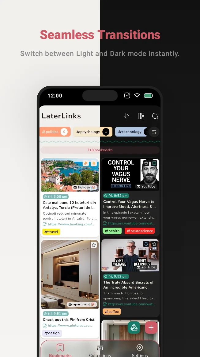 Capture d'écran de LaterLinks affichant le panneau des paramètres