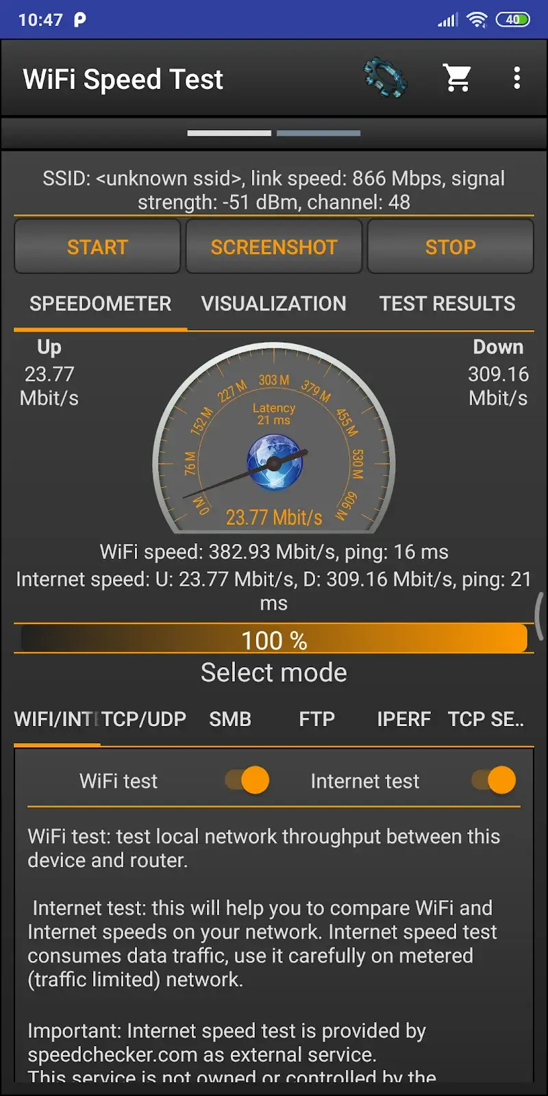 Tangkapan layar WiFi Speed Test Pro 1