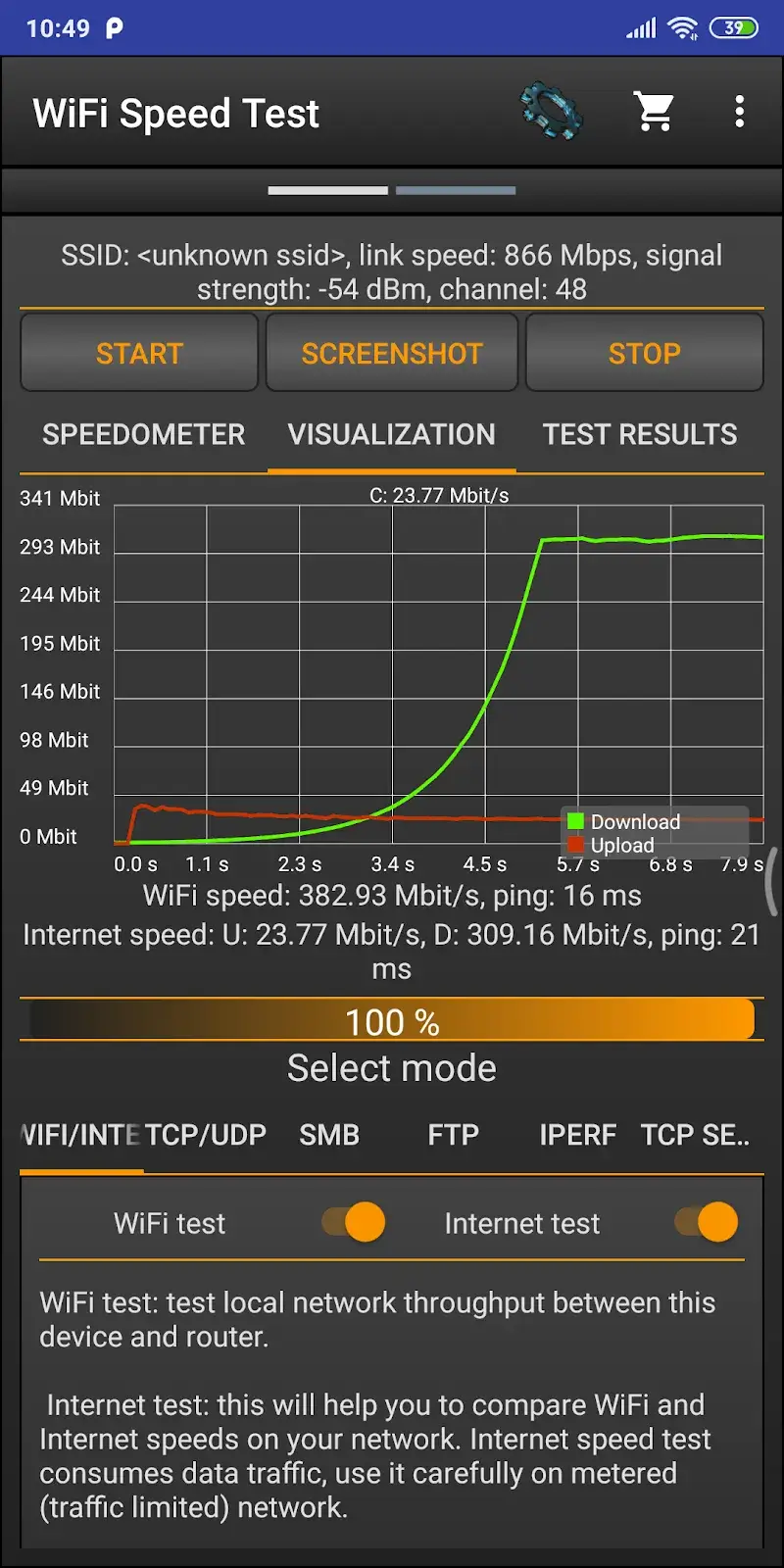 Tangkapan layar WiFi Speed Test Pro 6