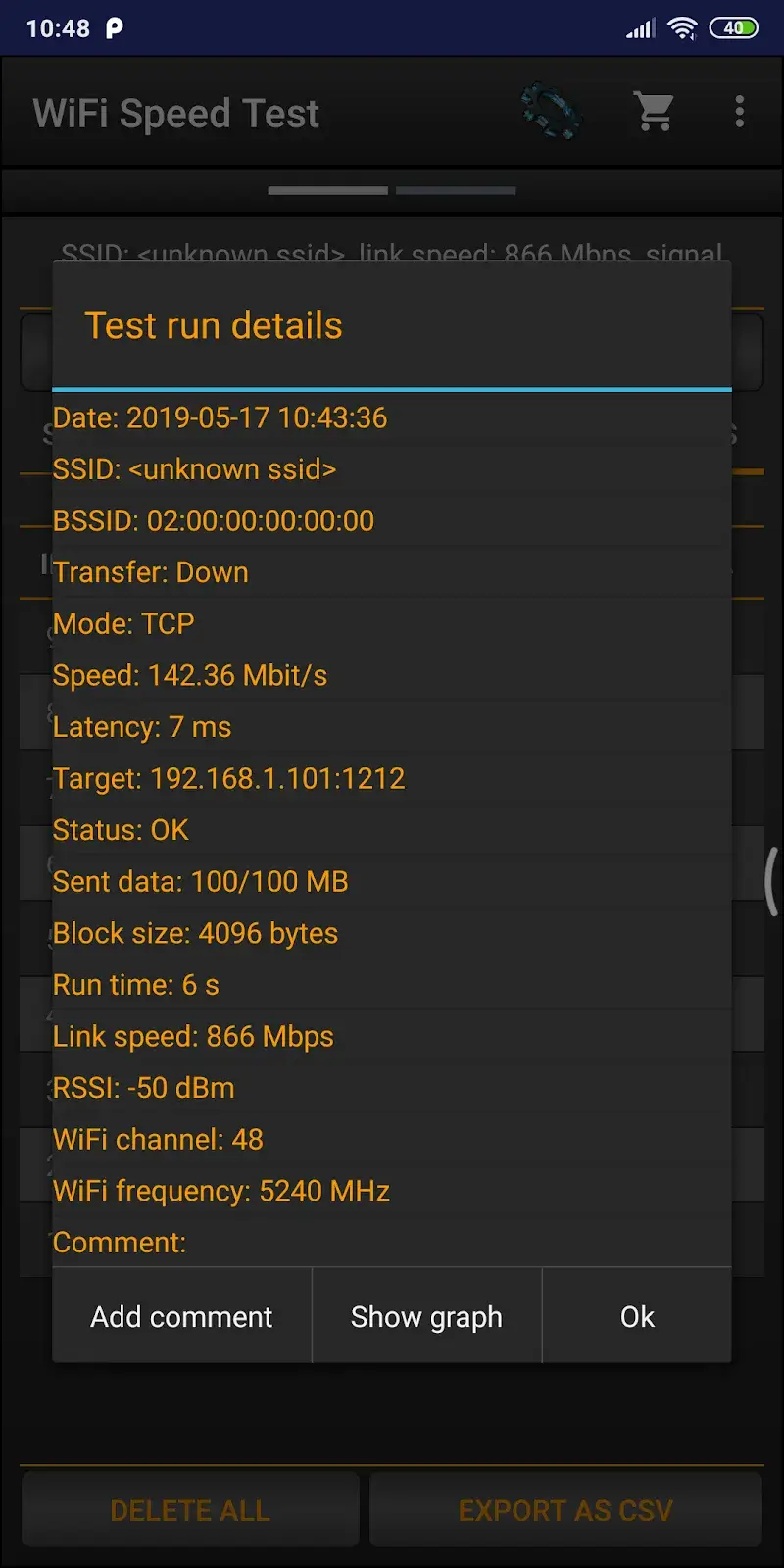 Tangkapan layar WiFi Speed Test Pro 5