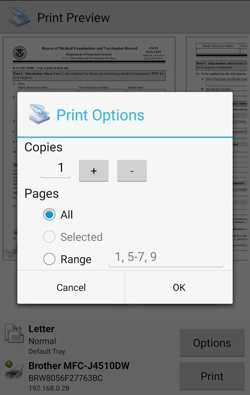 Vista previa de la aplicación PrinterShare Mobile Print 5