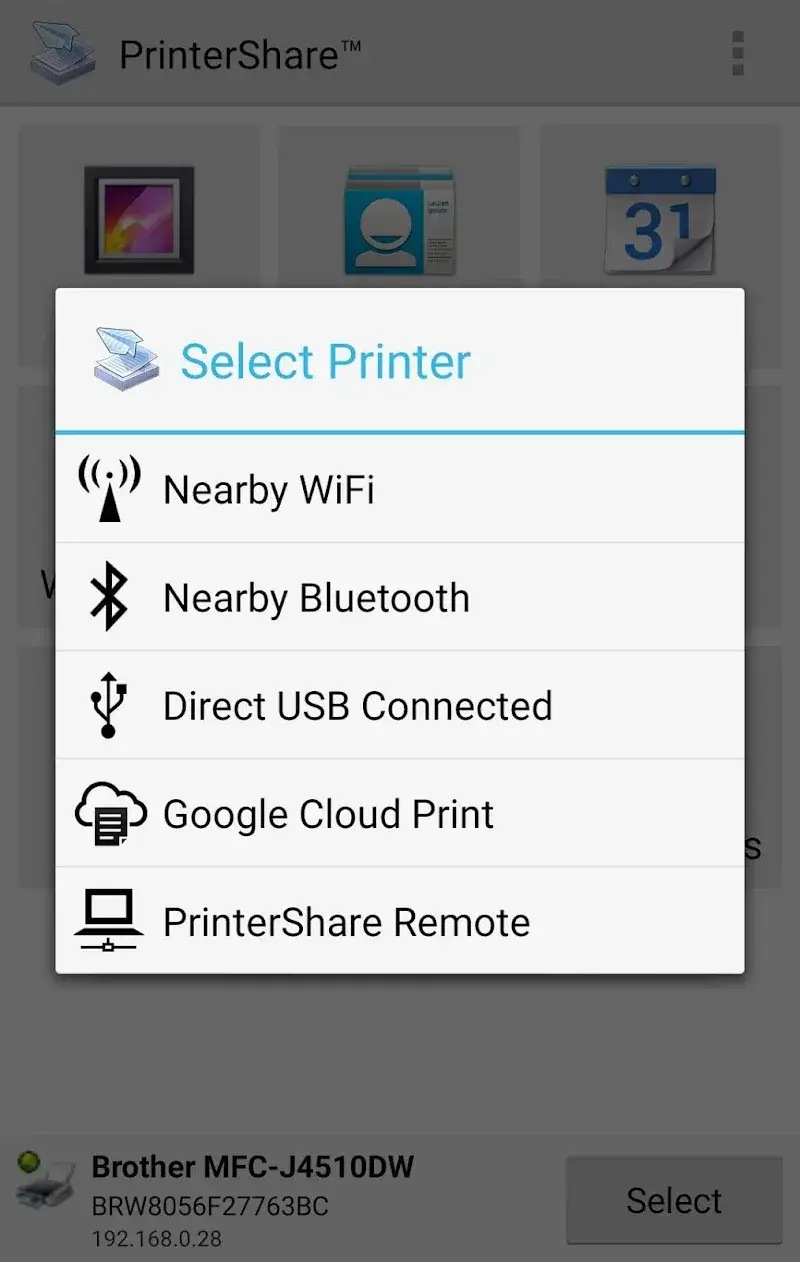 Vista previa de la aplicación PrinterShare Mobile Print 2