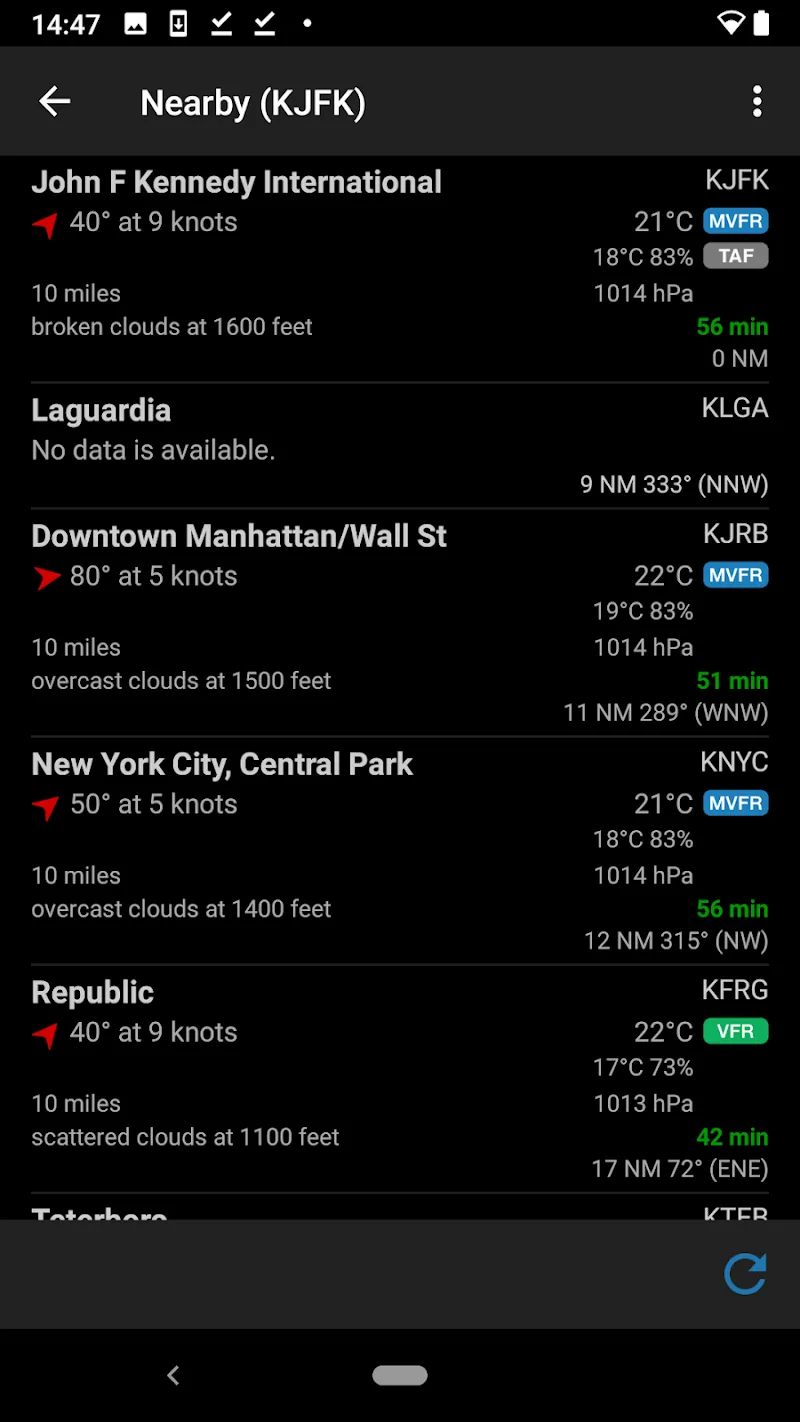 Capture d'écran de l'application AeroWeather 2