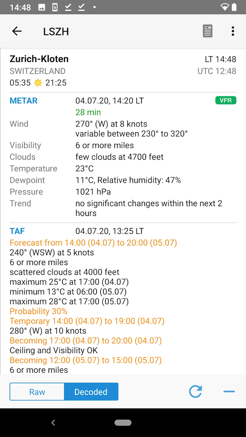 Capture d'écran de l'application AeroWeather 3