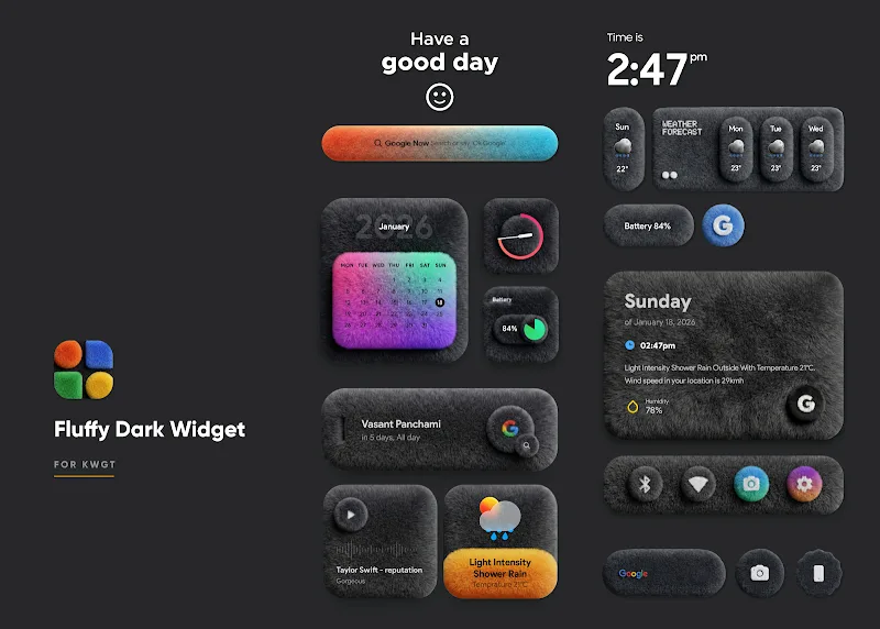 Pratinjau Fluffy Dark Widgets 6