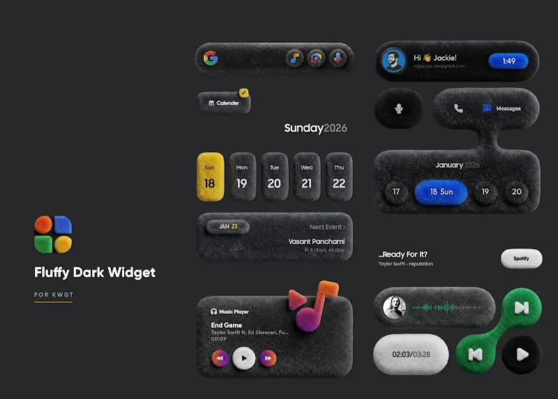 Pratinjau Fluffy Dark Widgets 5