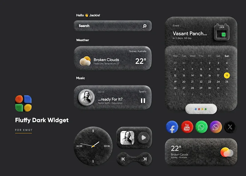 Pratinjau Fluffy Dark Widgets 4