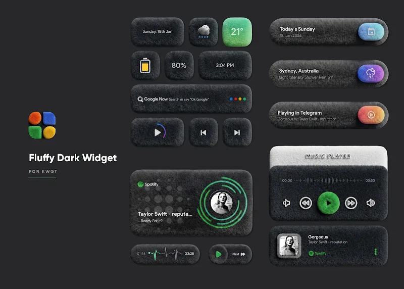 Pratinjau Fluffy Dark Widgets 2