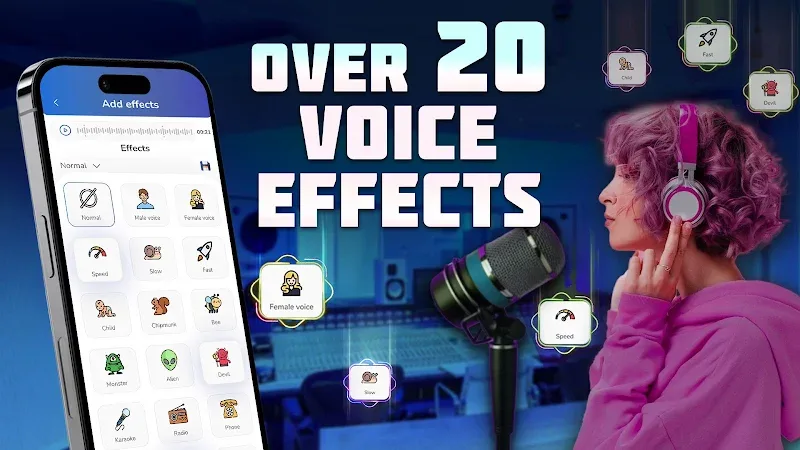 Pratinjau layar utama aplikasi Voice Changer