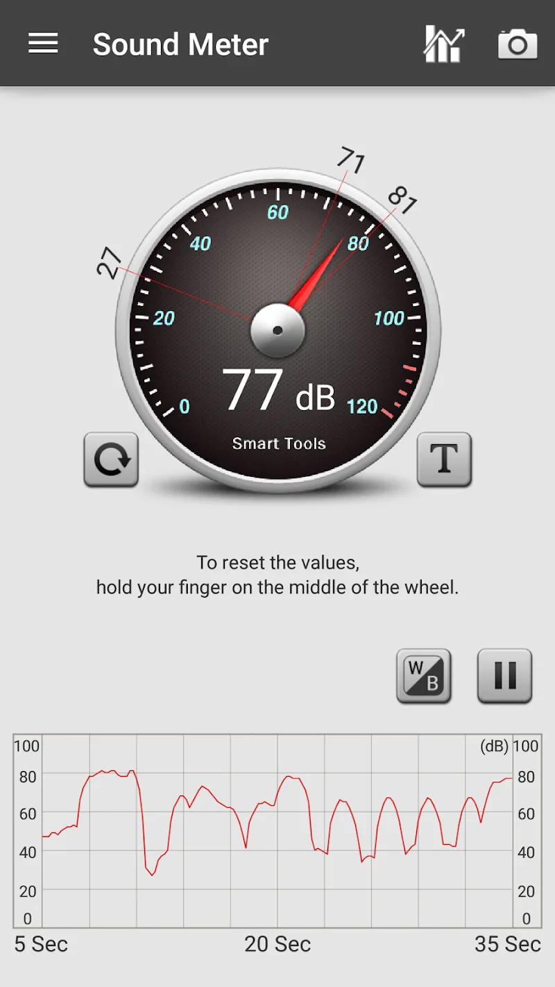 Deuxième capture d'écran affichant l'interface de Sound Meter Pro