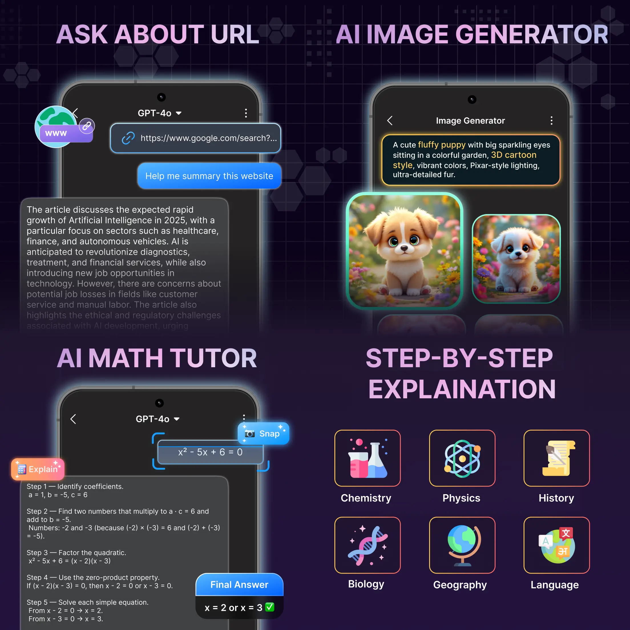 Tangkapan layar 3 aplikasi AI Chat : Chatbot & Assistant
