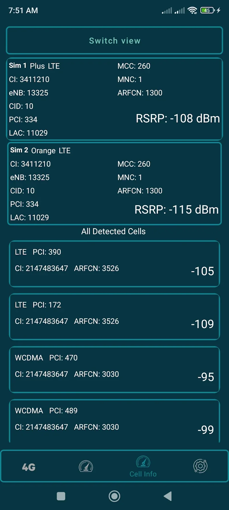ตัวอย่างแอป Force LTE Only 3